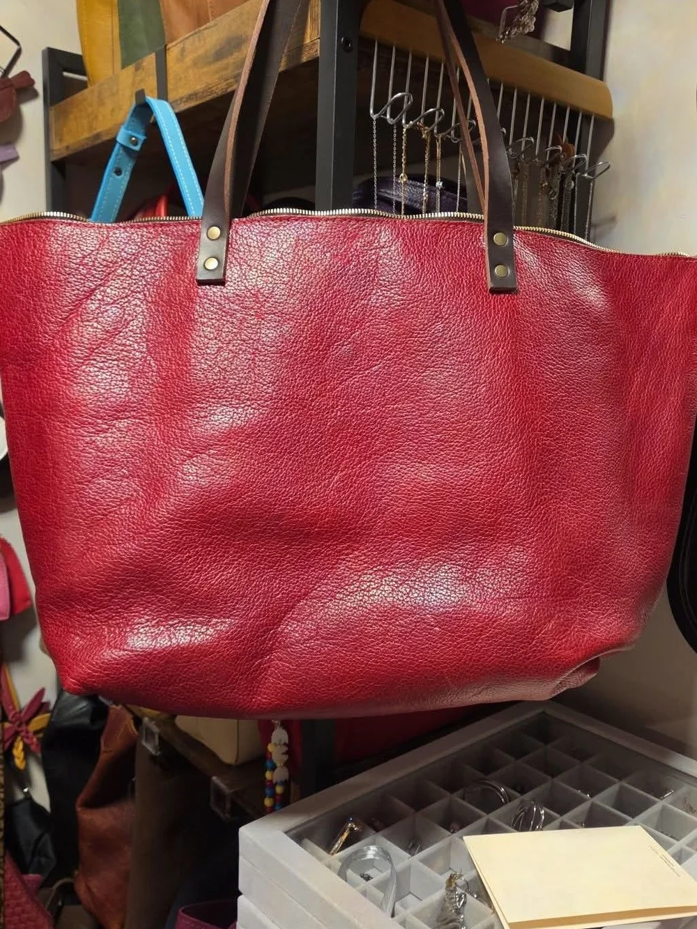 Portland Leather Goods Chili Red OVERSIZE Zip Tote